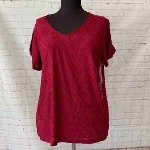 Peace & Pearls Twist Sleeve Eyelash Tee XXL